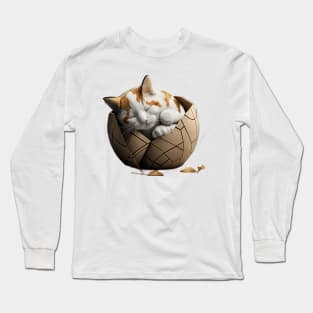 Kintsugi Japan Style Sleepy Cute Kitty Cat Long Sleeve T-Shirt